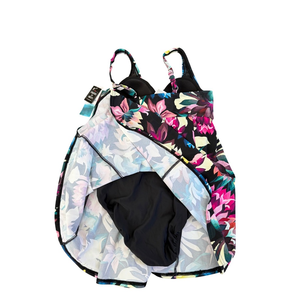 Swim Solutions Floral V-Neck Tie-Front Swimdress Black Pink Blue Beach‎ Size 8 - Picture 6 of 7